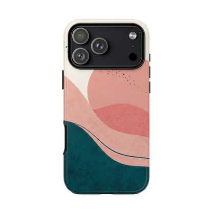 Abstract Sunset Phone Case — Pink & Teal Wave Tough Case