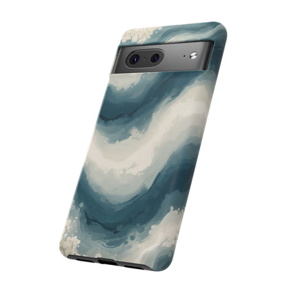 Ocean Wave Marble Phone Case — Teal & Ivory Abstract Tough Case