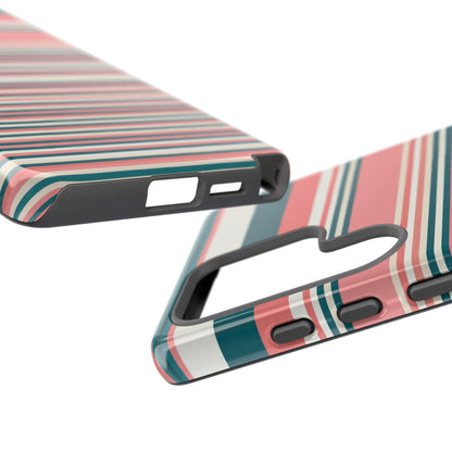 Striped Tough Phone Case — Coral, Teal & White Protective Cover