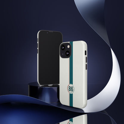Racing Stripe Tough Phone Case — Retro White With '86 Circle Badge