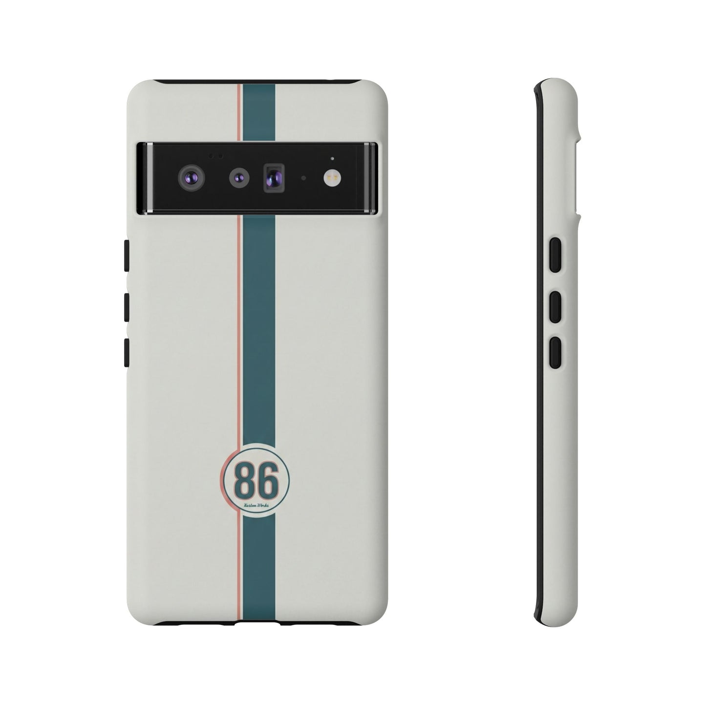 Racing Stripe Tough Phone Case — Retro White With '86 Circle Badge