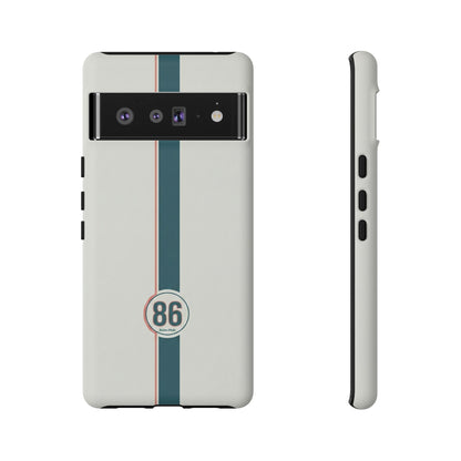 Racing Stripe Tough Phone Case — Retro White With '86 Circle Badge