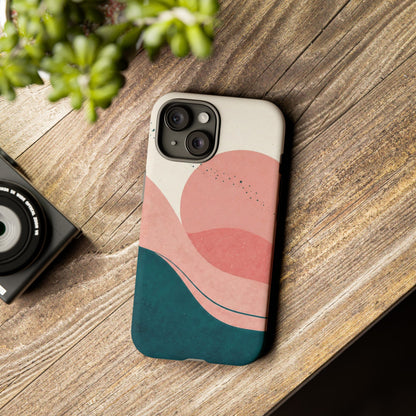 Abstract Sunset Phone Case — Pink & Teal Wave Tough Case