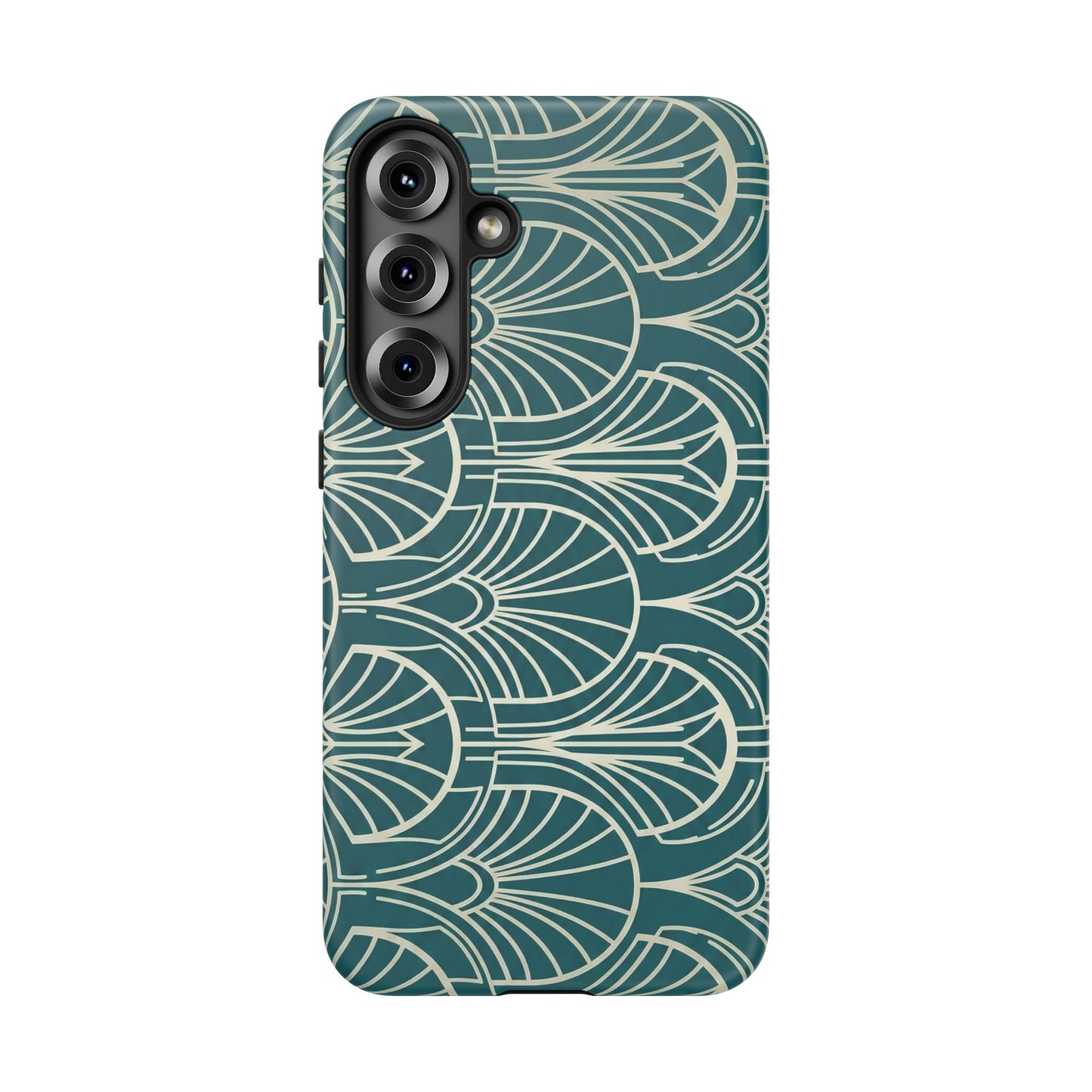 Teal Art Deco Pattern Tough Phone Case — Retro Geometric Protection