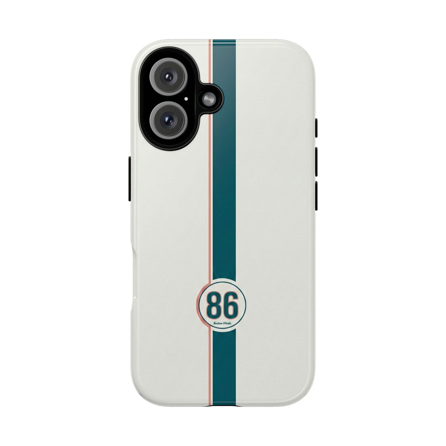 Racing Stripe Tough Phone Case — Retro White With '86 Circle Badge