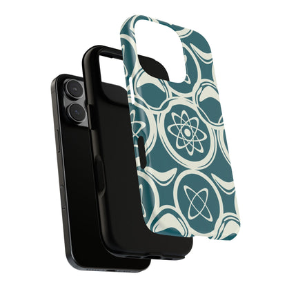 Teal Retro Atomic Pattern Tough Phone Case - Mid-Century Science Design