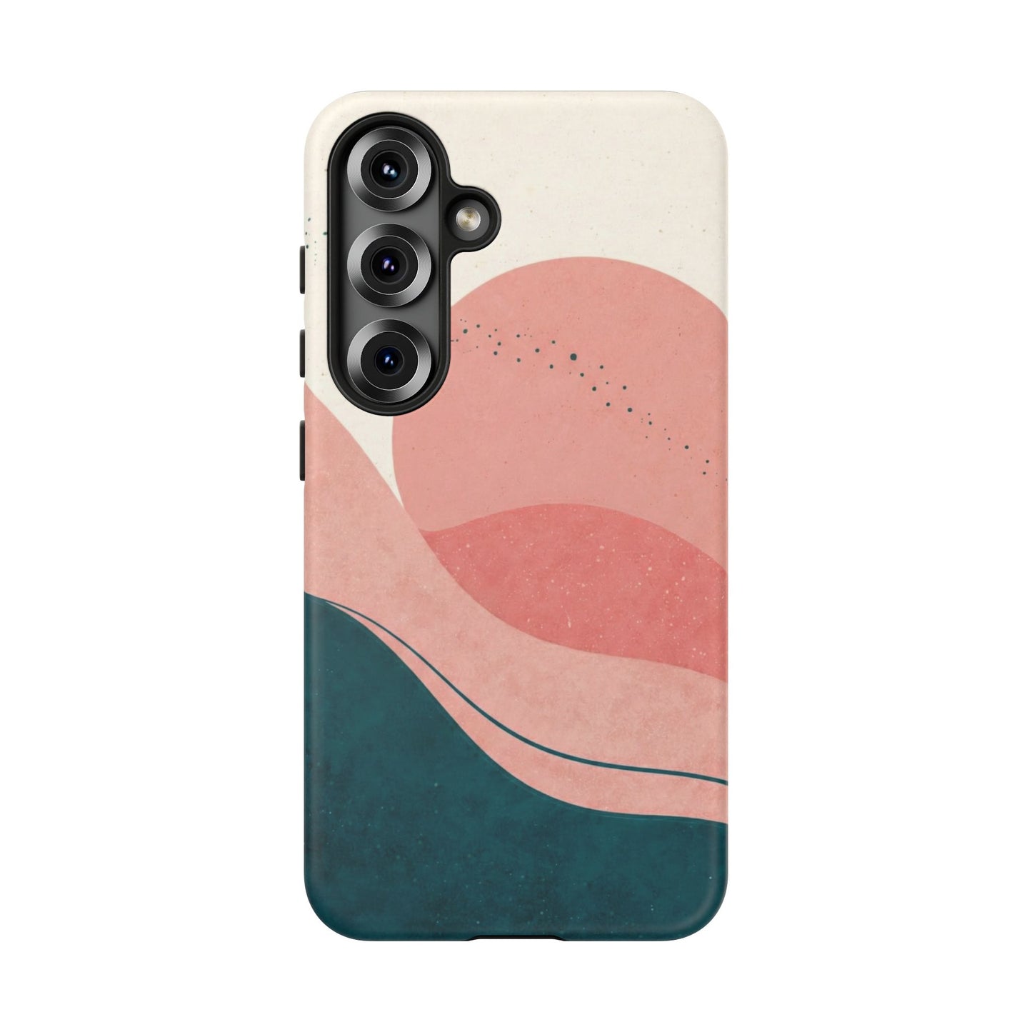 Abstract Sunset Waves Tough Phone Case — Pink & Teal Protective Cover