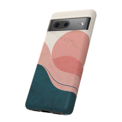 Abstract Sunset Phone Case — Pink & Teal Wave Tough Case