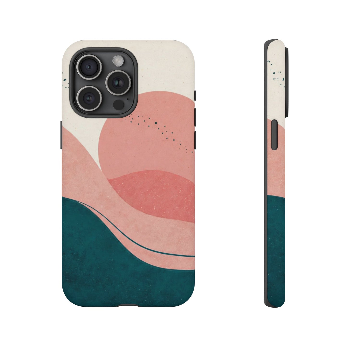 Abstract Sunset Phone Case — Pink & Teal Wave Tough Case