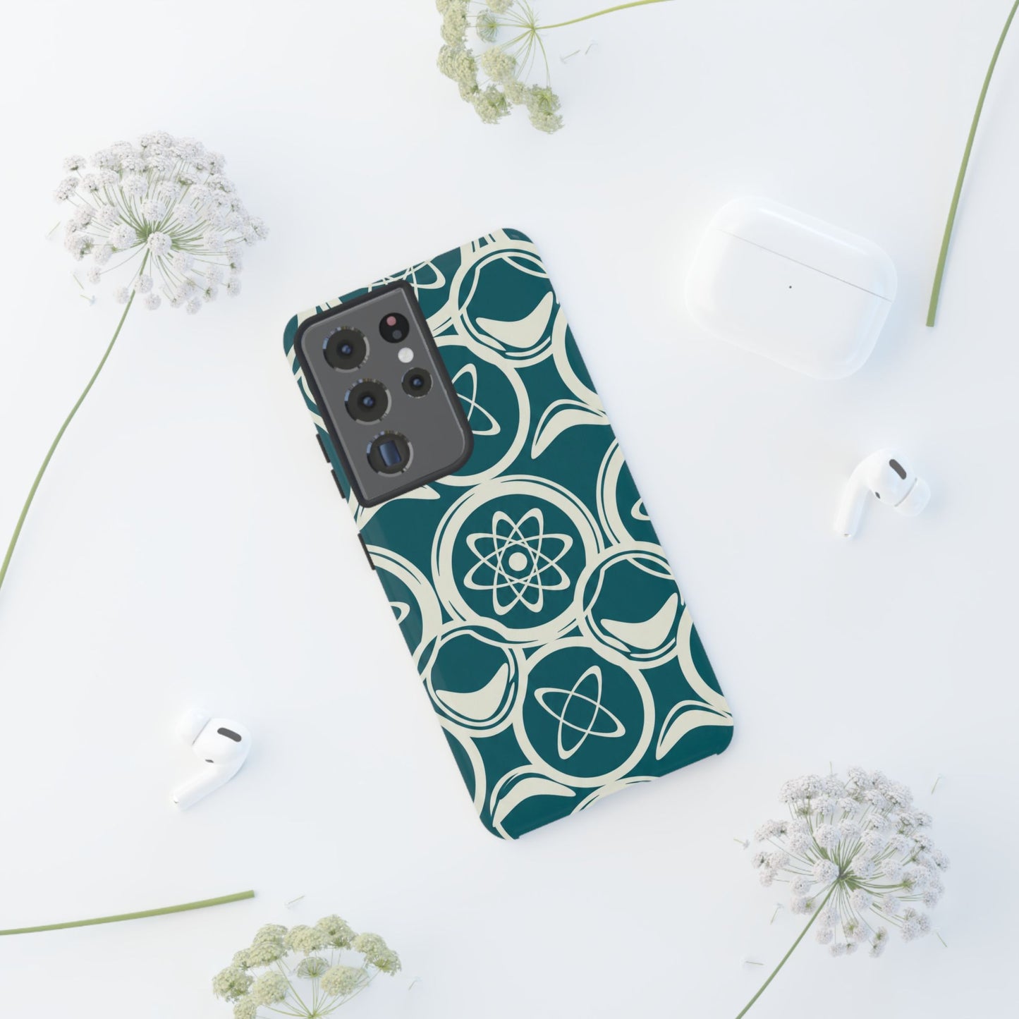 Atomic Geo Tough Phone Case — Teal Retro Science Pattern