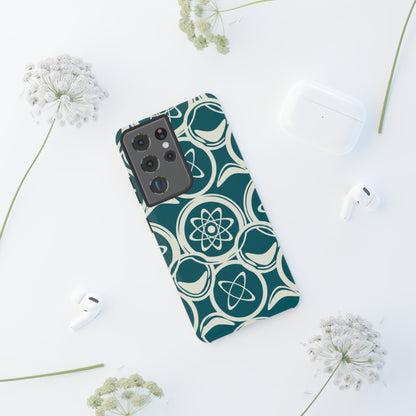 Atomic Geo Tough Phone Case — Teal Retro Science Pattern