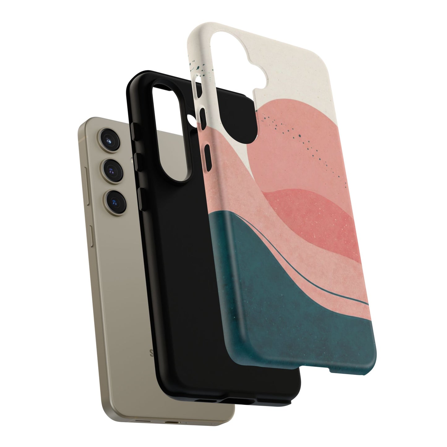 Abstract Sunset Waves Tough Phone Case — Pink & Teal Protective Cover