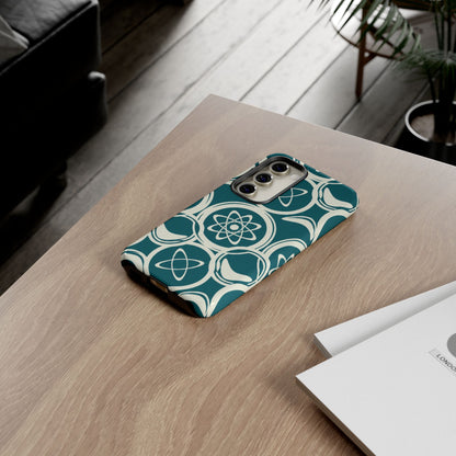 Atomic Geo Tough Phone Case — Teal Retro Science Pattern