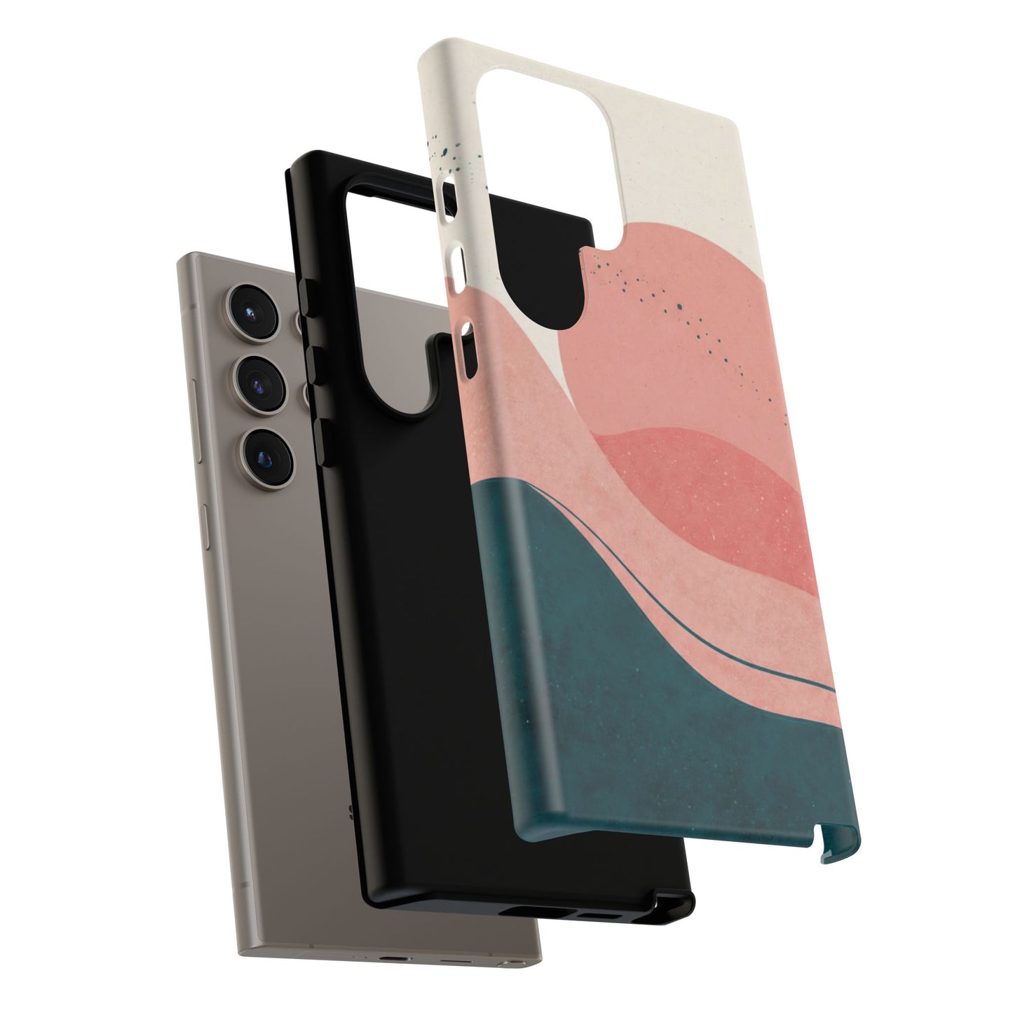 Abstract Sunset Waves Tough Phone Case — Pink & Teal Protective Cover