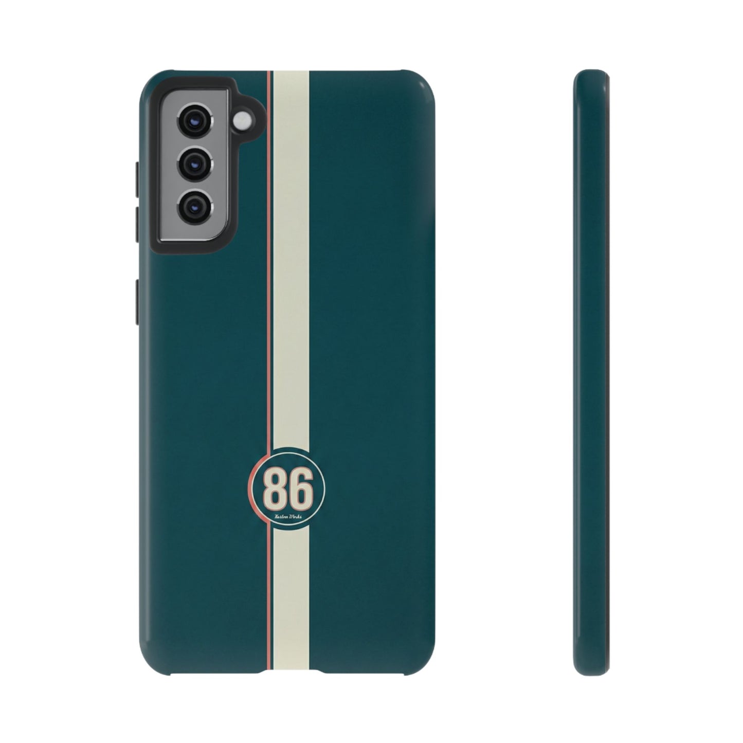 Racing Stripe Phone Case - Retro Teal with Number 86