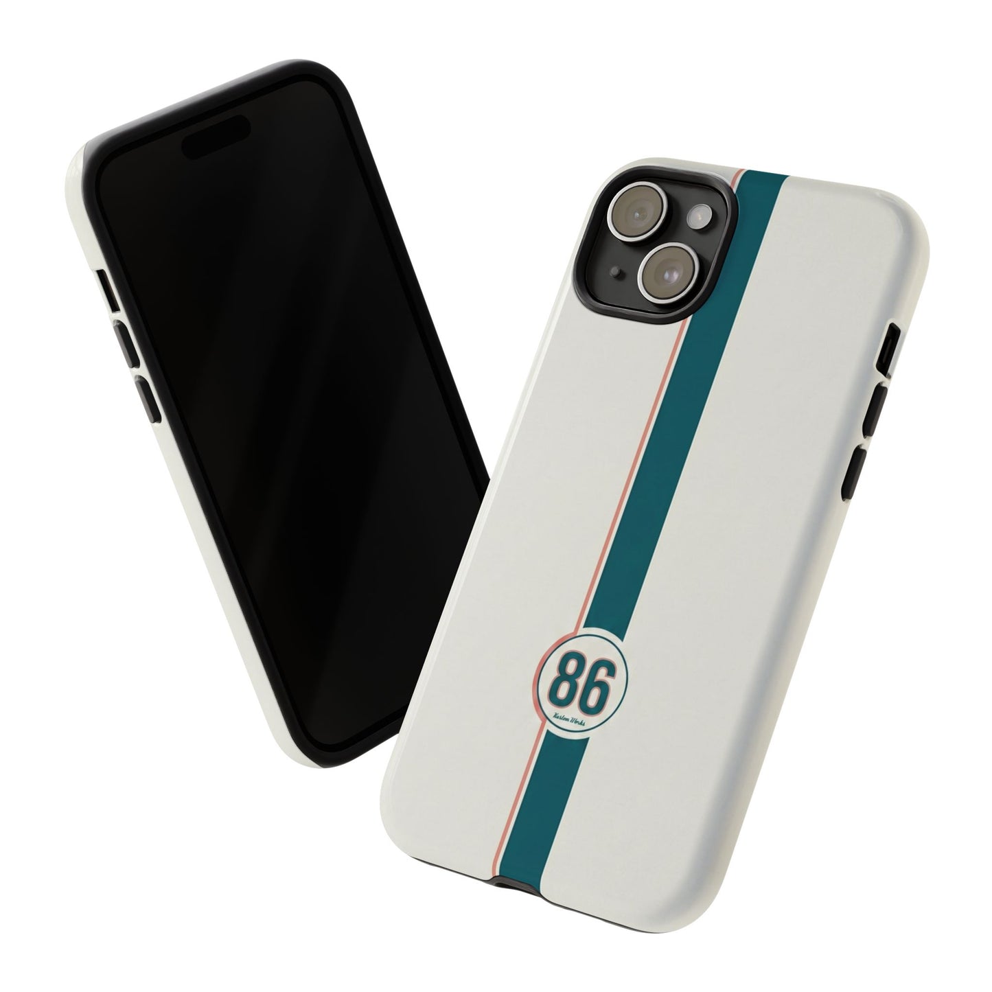 Racing Stripe Tough Phone Case — Retro White With '86 Circle Badge