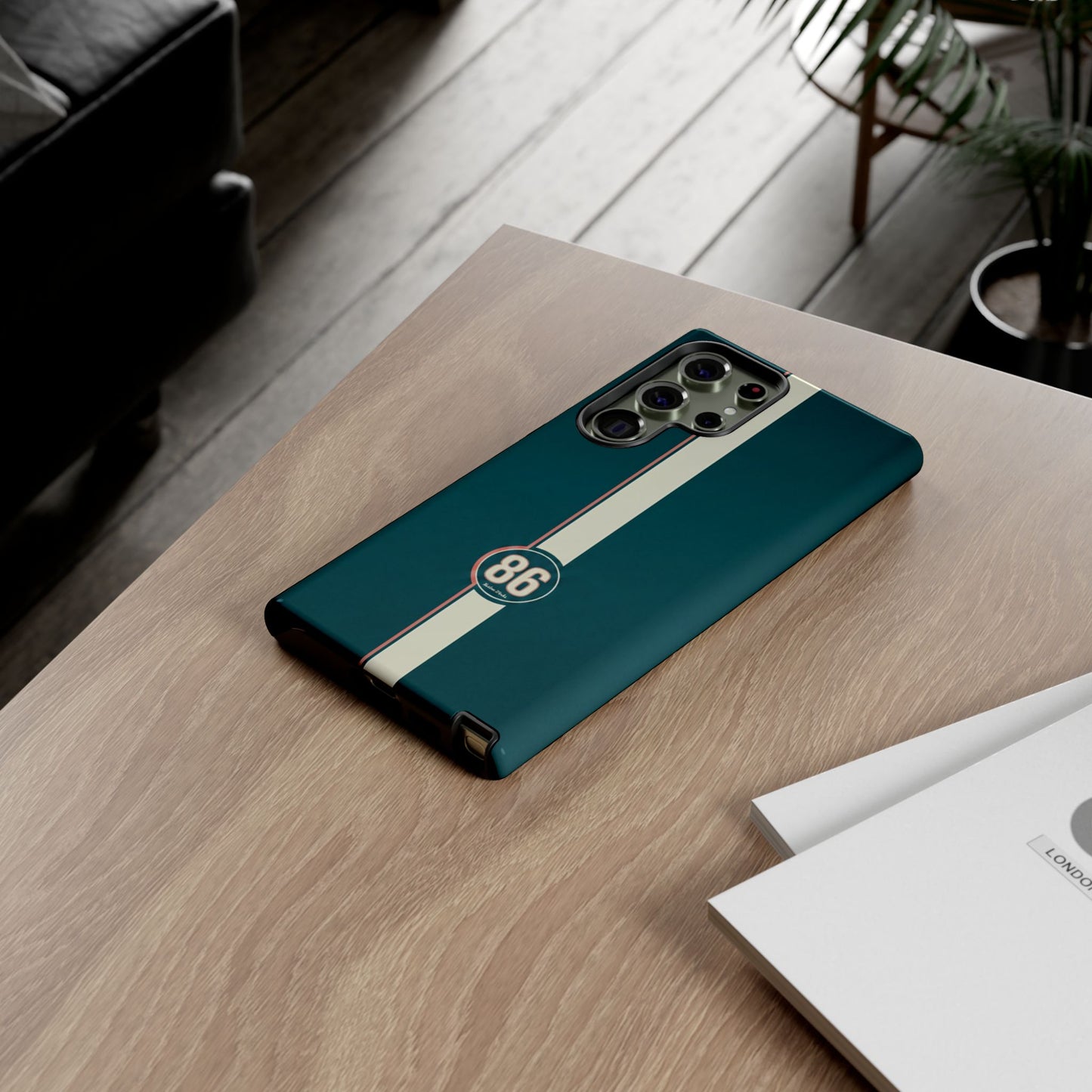 Racing Stripe Phone Case - Retro Teal with Number 86