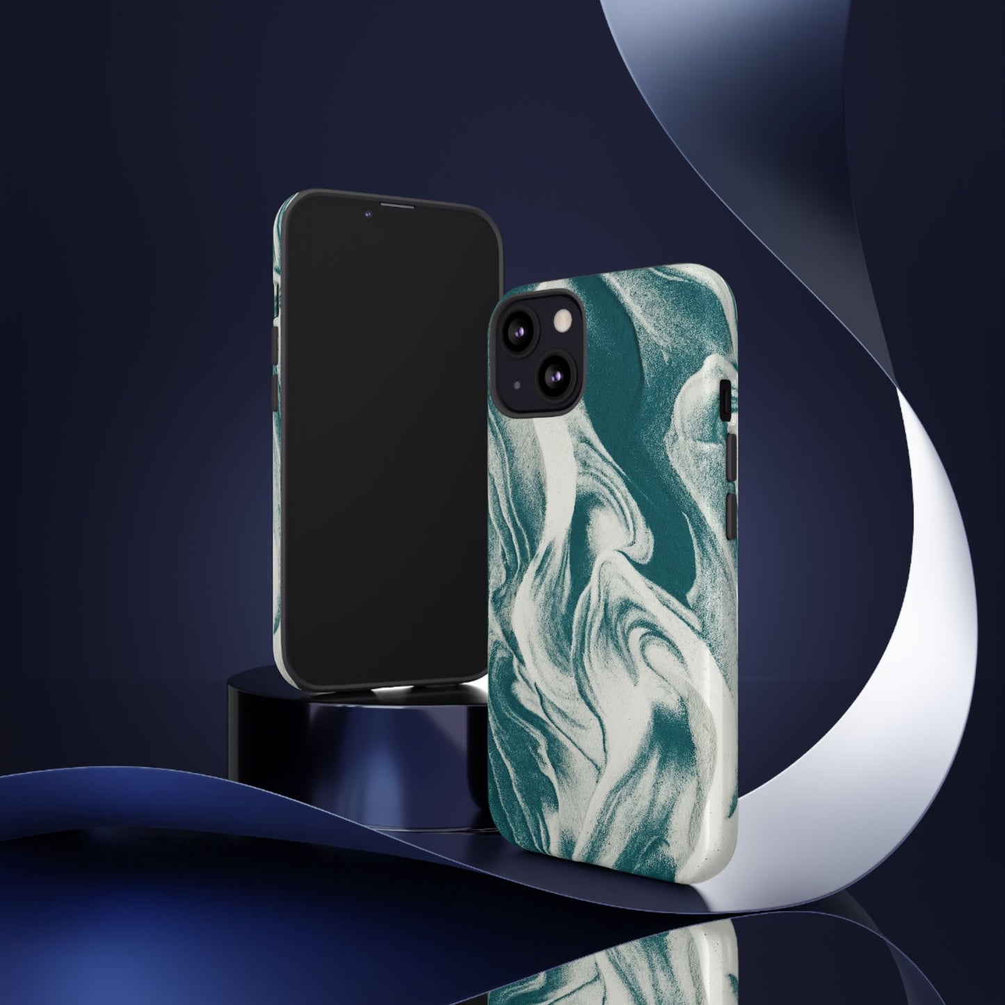 Marble Teal Tough Phone Case — Swirl Pattern Protective Cover