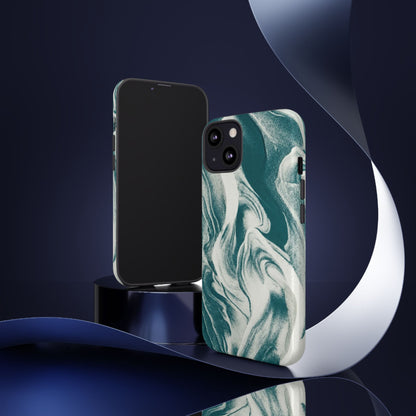 Marble Teal Tough Phone Case — Swirl Pattern Protective Cover