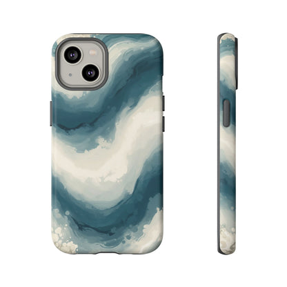 Ocean Wave Marble Phone Case — Teal & Ivory Abstract Tough Case