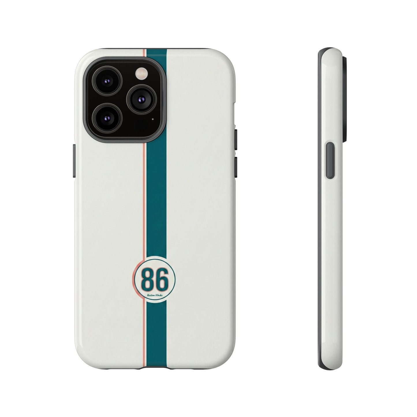 Racing Stripe Tough Phone Case — Retro White With '86 Circle Badge