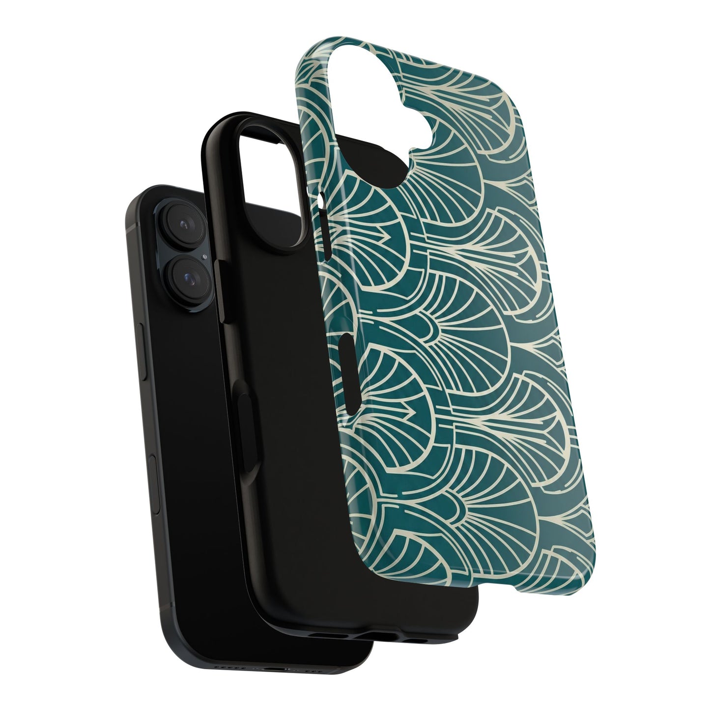Art Deco Teal Pattern Tough Phone Case — Vintage Geometric Protective Case