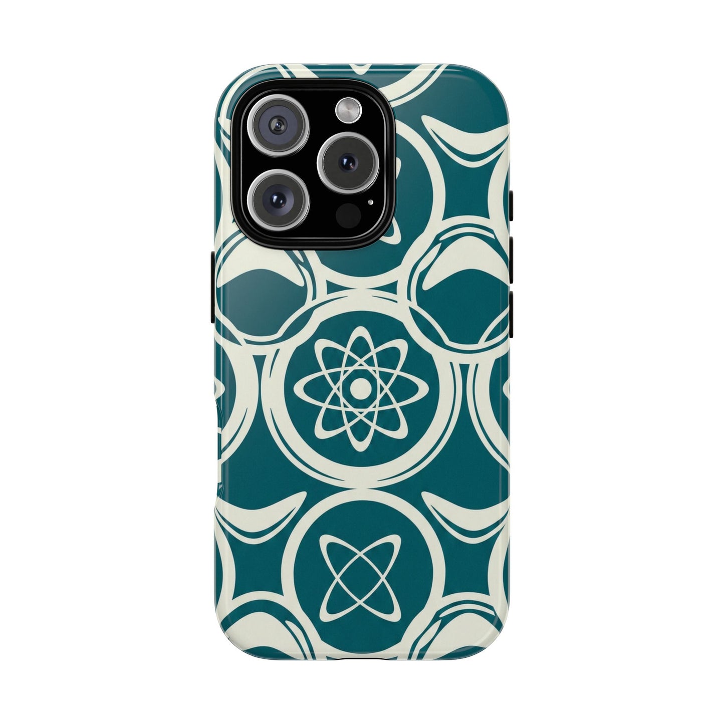 Teal Retro Atomic Pattern Tough Phone Case - Mid-Century Science Design