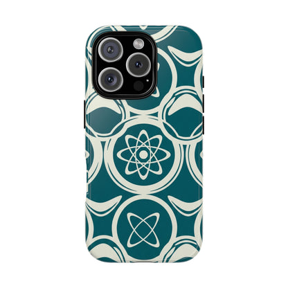 Teal Retro Atomic Pattern Tough Phone Case - Mid-Century Science Design