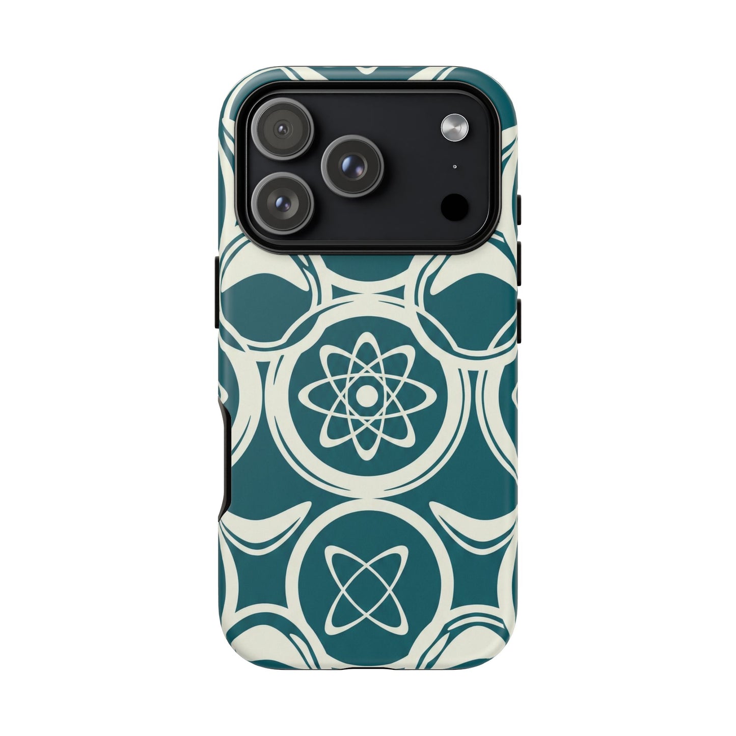 Teal Retro Atomic Pattern Tough Phone Case - Mid-Century Science Design