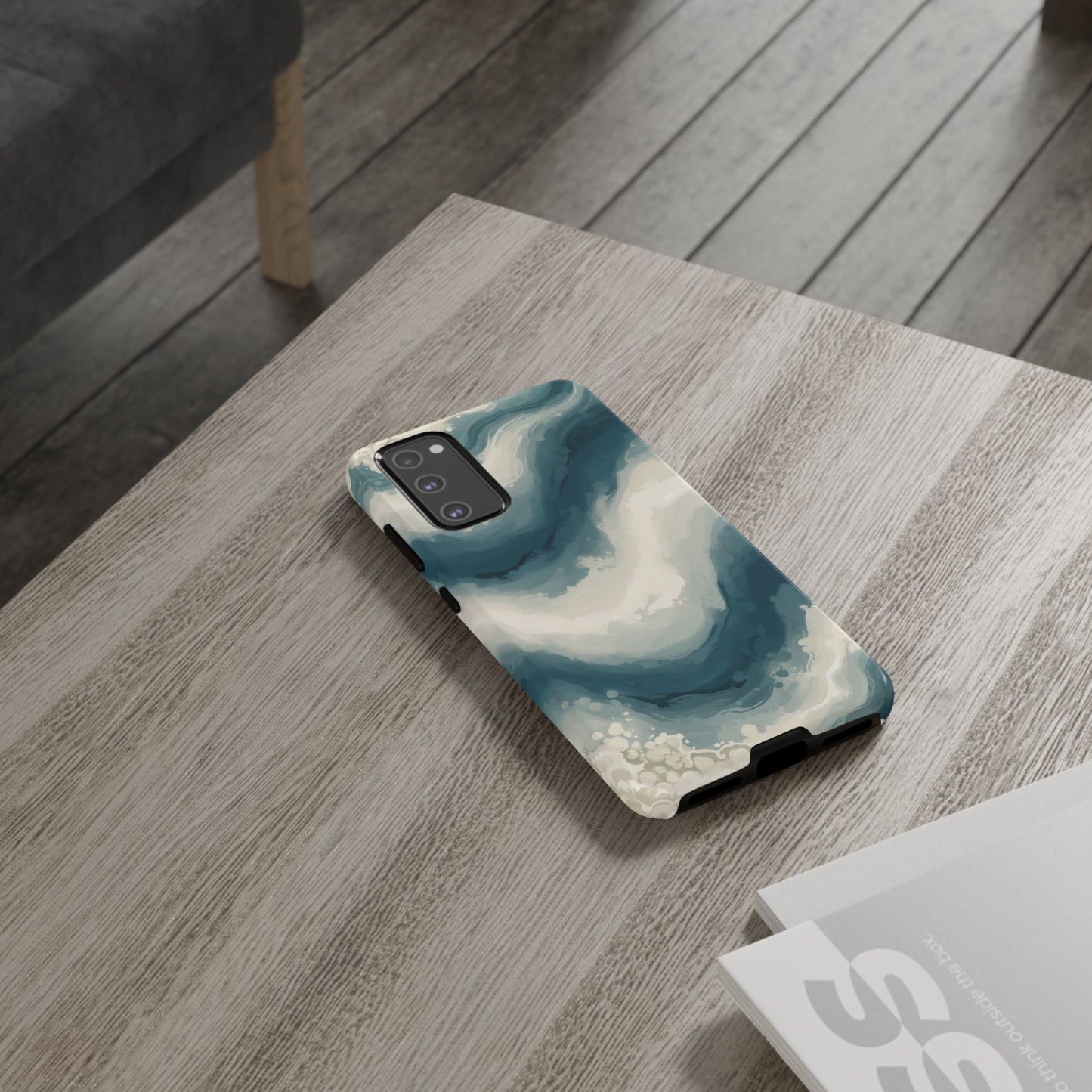 Ocean Wave Marble Phone Case — Teal & Ivory Abstract Tough Case