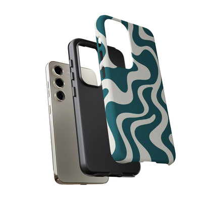 Abstract Teal Swirl Phone Case — Retro Wavy Tough Case