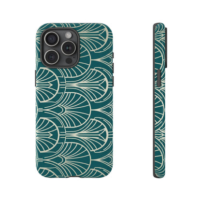 Art Deco Teal Pattern Tough Phone Case — Vintage Geometric Protective Case