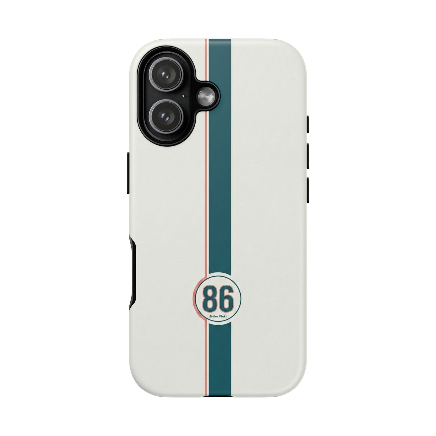 Racing Stripe Tough Phone Case — Retro White With '86 Circle Badge