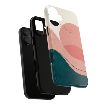 Abstract Sunset Phone Case — Pink & Teal Wave Tough Case