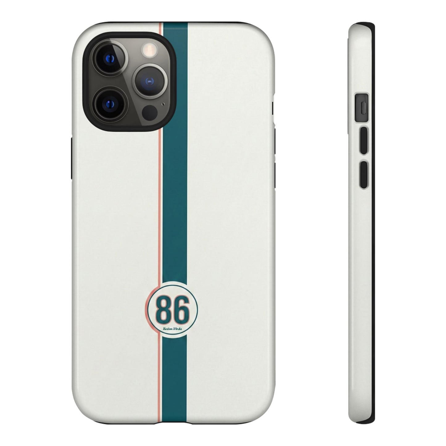 Racing Stripe Tough Phone Case — Retro White With '86 Circle Badge