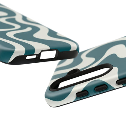 Abstract Teal Swirl Phone Case — Retro Wavy Tough Case