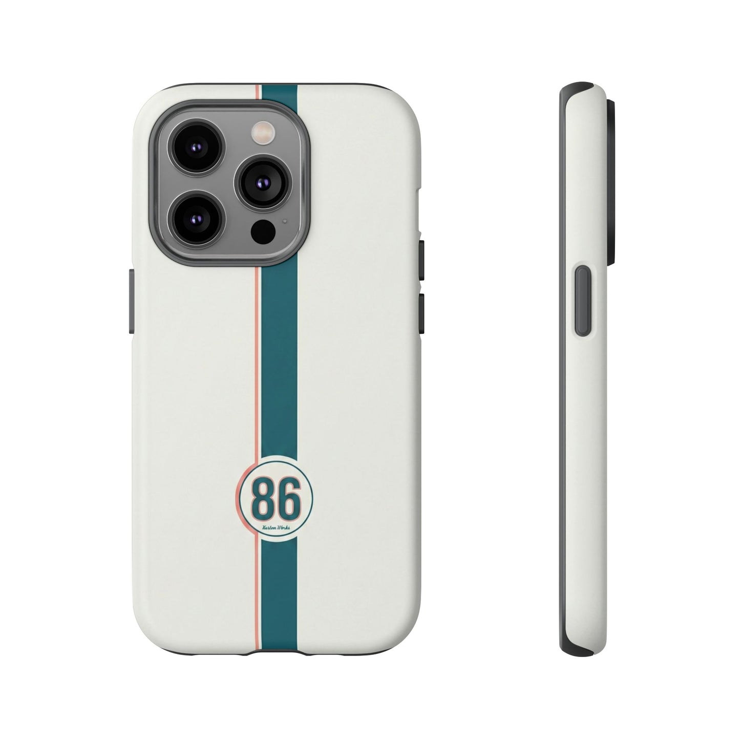Racing Stripe Tough Phone Case — Retro White With '86 Circle Badge
