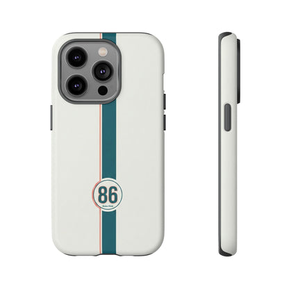 Racing Stripe Tough Phone Case — Retro White With '86 Circle Badge