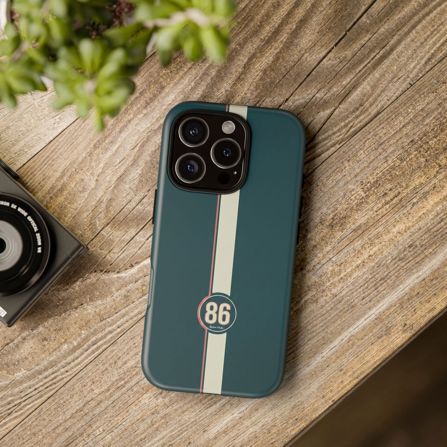 Racing Stripe Phone Case - Retro Teal with Number 86
