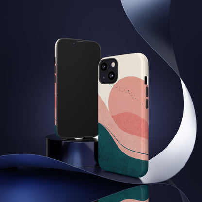 Abstract Sunset Phone Case — Pink & Teal Wave Tough Case