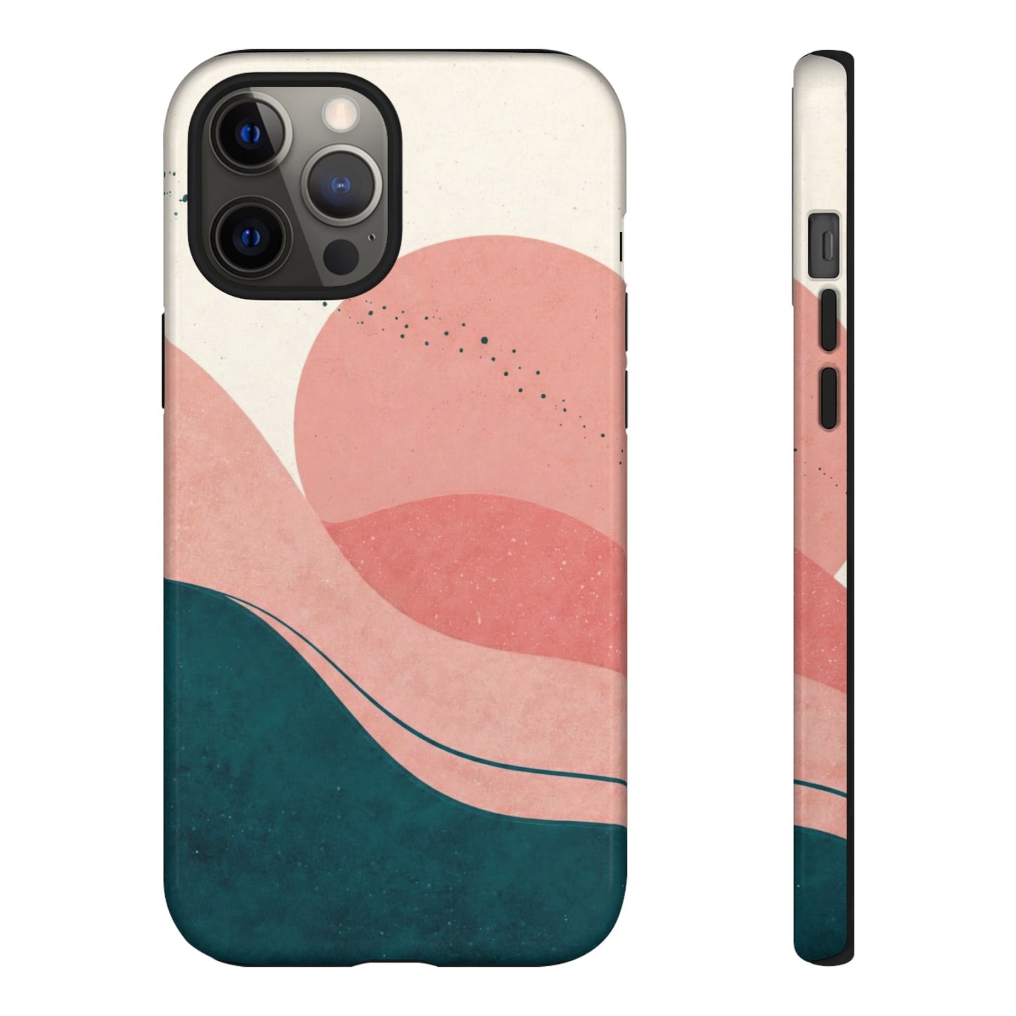 Abstract Sunset Phone Case — Pink & Teal Wave Tough Case