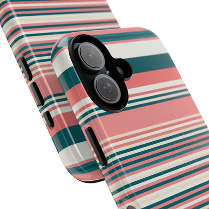Striped Tough Phone Case — Coral, Teal & White Protective Cover