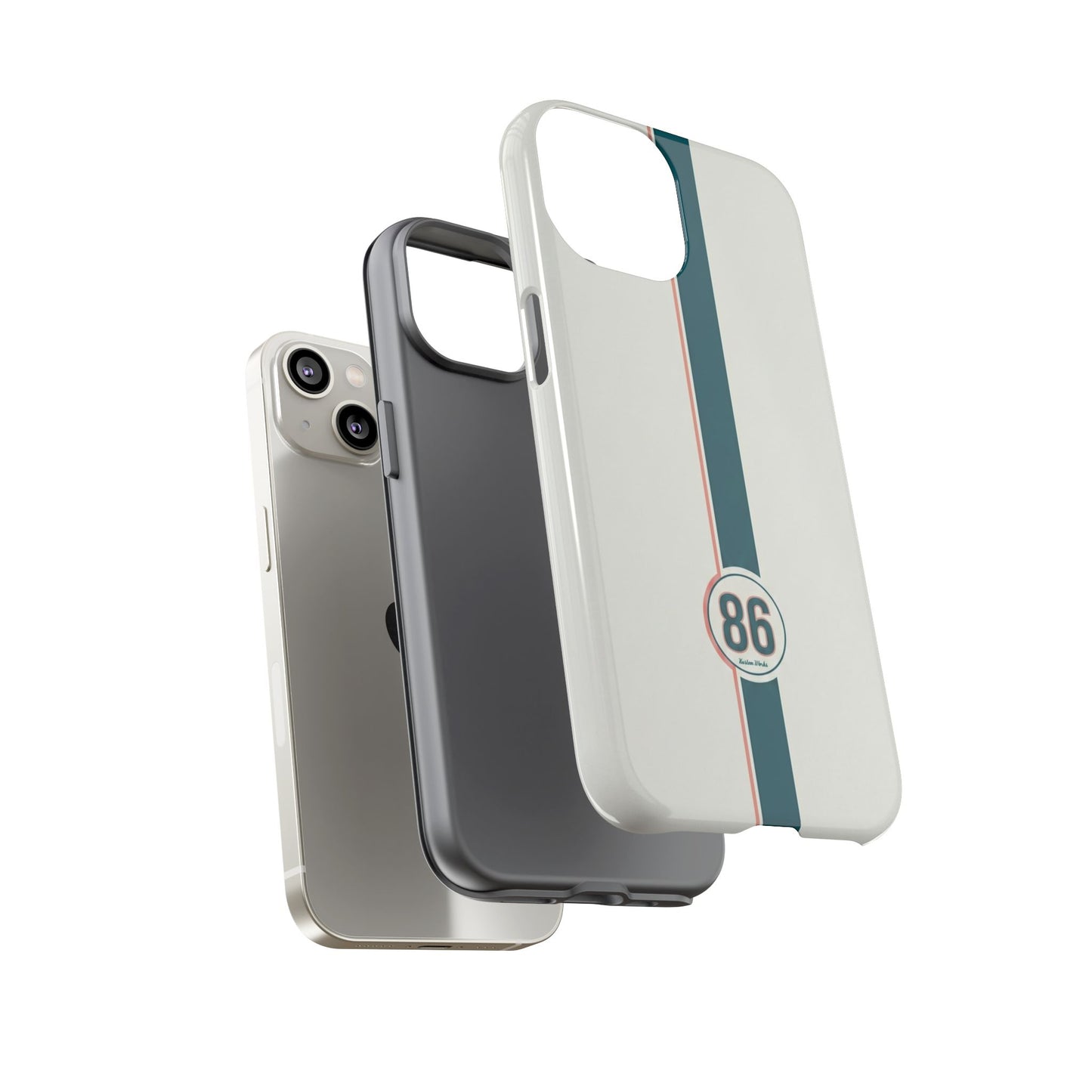 Racing Stripe Tough Phone Case — Retro White With '86 Circle Badge