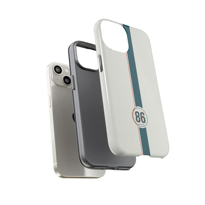 Racing Stripe Tough Phone Case — Retro White With '86 Circle Badge