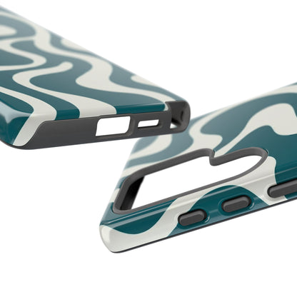 Abstract Teal Swirl Phone Case — Retro Wavy Tough Case