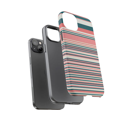 Striped Tough Phone Case — Coral, Teal & White Protective Cover