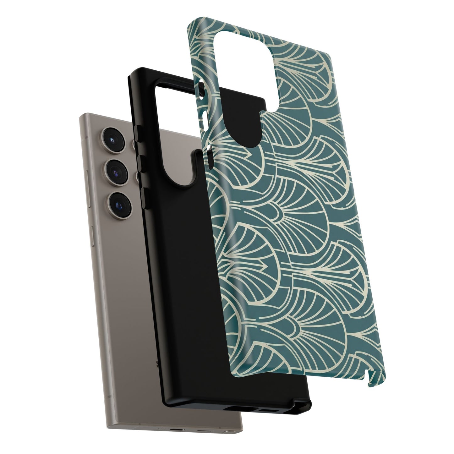 Teal Art Deco Pattern Tough Phone Case — Retro Geometric Protection