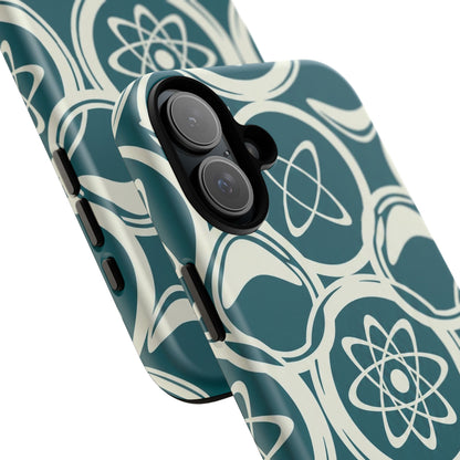 Teal Retro Atomic Pattern Tough Phone Case - Mid-Century Science Design