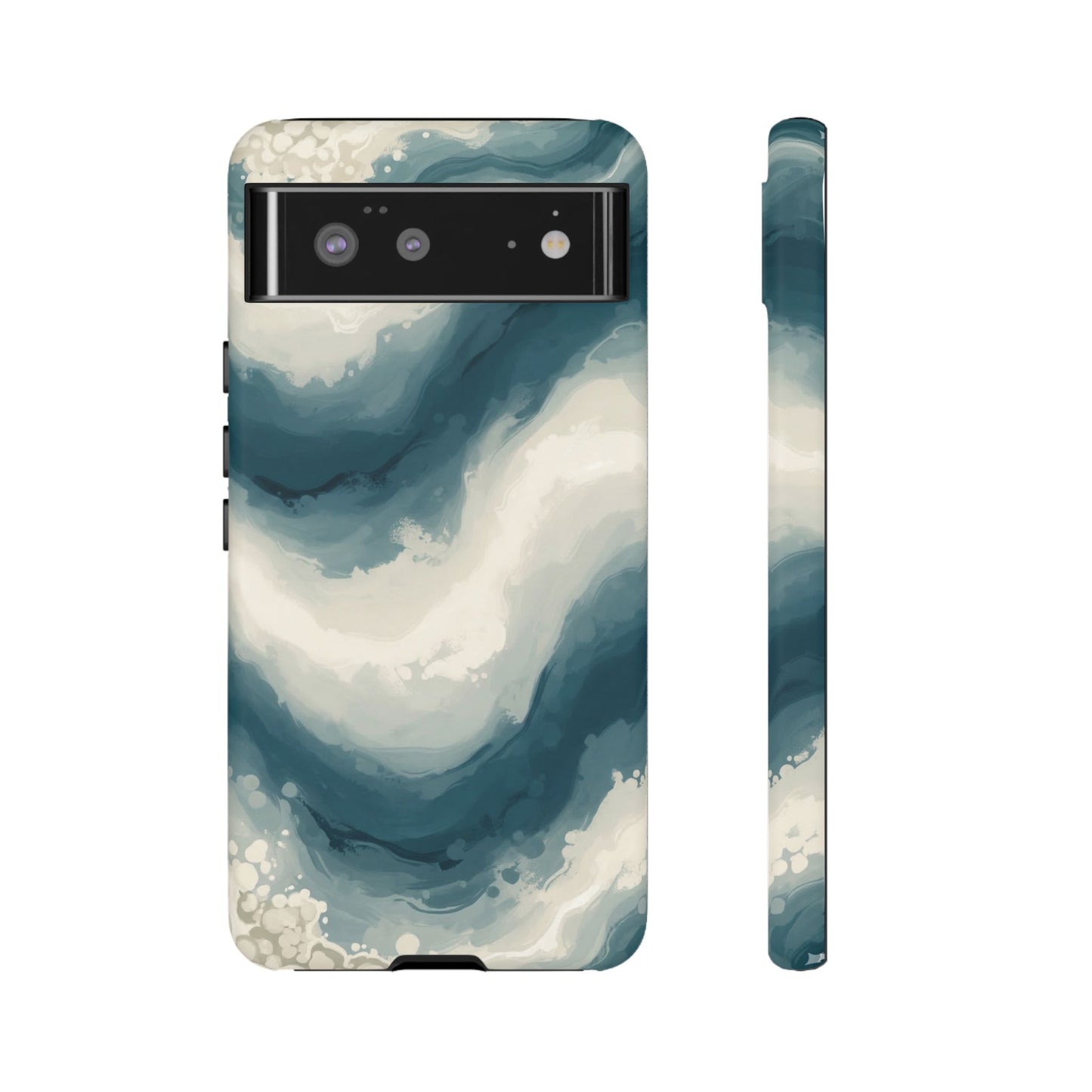Ocean Wave Marble Phone Case — Teal & Ivory Abstract Tough Case