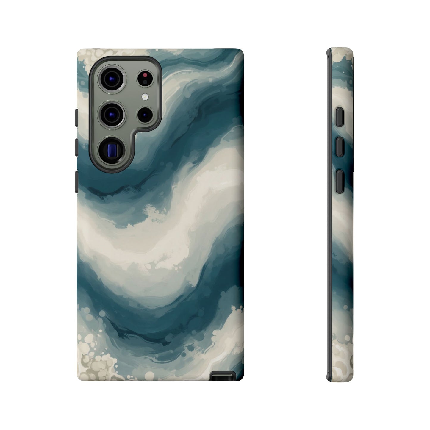 Ocean Wave Marble Phone Case — Teal & Ivory Abstract Tough Case